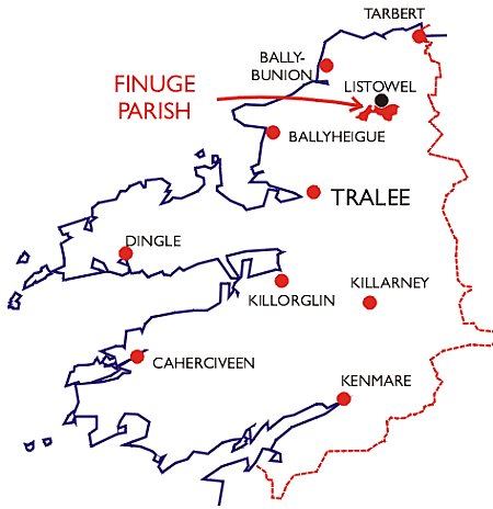 Location of Finuge in County Kerry