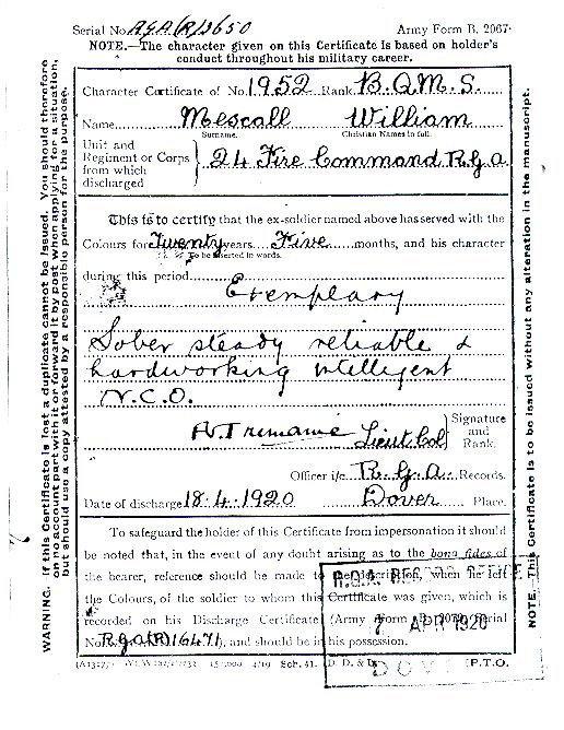 William Mescall Army Discharge Certificate