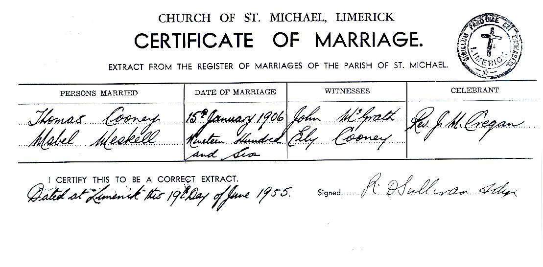 Mabel Mescall Marriage Cert
