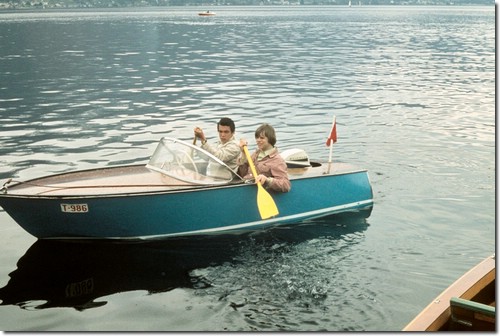 Swiss - Locarno Geog. Field Trip - Class year of 1971 - Paddling motor-boat, Gordon Langford & Martin Underwood