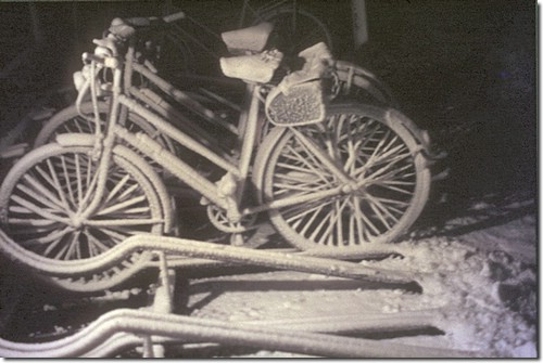 School bike shed - Snowdrift on bicycles in sheds