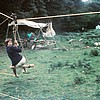 Scouts Quantocks Richard Myatt on self-built aerial ropeway - before landing in the nettles - Class year of 1971 & '72