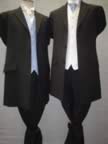 Lightweight black three-quarter suits with sky blue and Tenby ivory waistcoats (7kb)