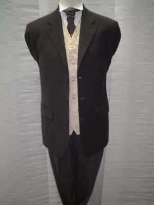 Black lightweight jacket with grey stripe trousers and C waistcoat
