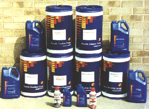 A selection of our product range. 5 Gallon Drums include;Apollo 32, Universal Antifreeze, Ploughmasterm Gearmaster EP80W/90.  1 Gallons include Dexron ATF, Turbomaster 15w/40, Chequered Flag 20W/50.  Half-litres include 2 stroke oil, olymous 20w/50.  One-litres include formula 2 twostroke, and Automaster 15W/40