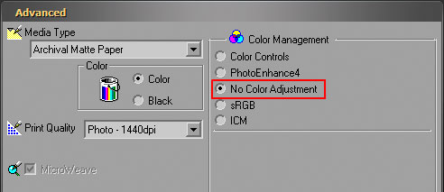 no colour adjustment