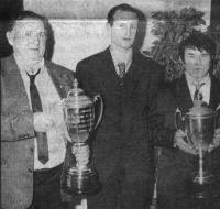 Father and son, Patsy and Stephen Gildea with Charlie Mooney and the Dr.Maguire and Democrat Cups