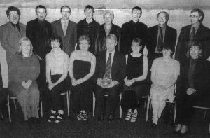 Members of the O'Donnell family, pictured at the Ardara GAA Club dinner dance where Frank O'Donnell was special guest. Back row, l. to r., Nigel Carey, Charlie, Malachy, Cian, Maura, Fionntan, John Michael and Conal O'Donnell. Front, Marguerite, Mary Bennett, Vera, Frank, Fidelma, Marian O'Donnell and Kathleen Campbell.