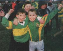 Young Ardara supporters celebrate after their team won the Democrat Cup league final in Fintra on Sunday by defeating Naomh Columba.