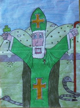 St. Patrick driving the snakes from Ireland