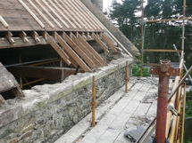 Rebuilt section of nave north wall, prior to insertion of new roof timbers
