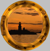 Lighthouse viewed through porthole