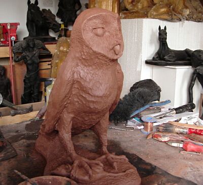 'Night Stalker' (Owl)  - clay stage                                      Finished in cold cast bronze €575 1/2                          H34cm x L 34cm x W20cm