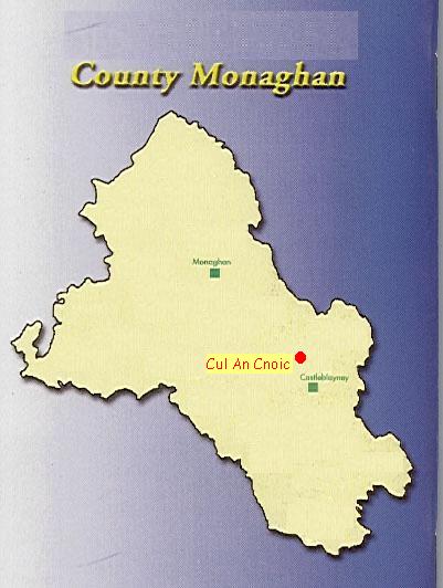 An enlarged map of Monaghan showing the location of Cul An Cnoic.