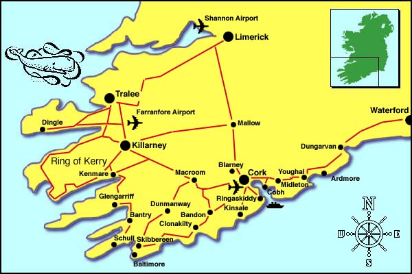 Road Map Of West Cork Dunauley-"B&B And Self Catering Accomodation In Bantry, West Cork, Ireland"