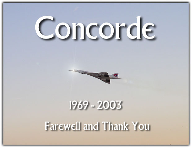 Composite view of Concorde in air with a farewell message and date.