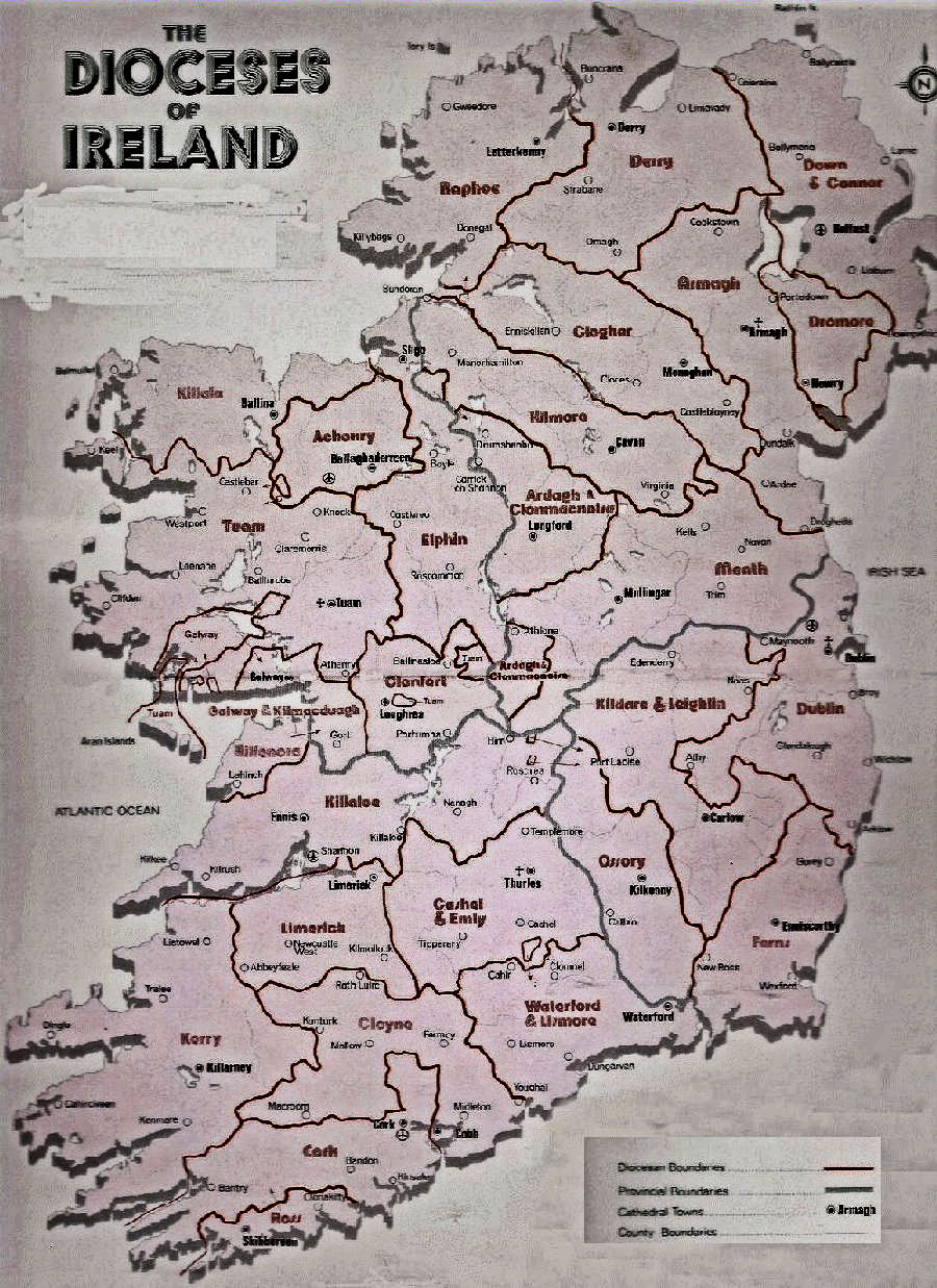 Diocese map on Counties map of Ireland