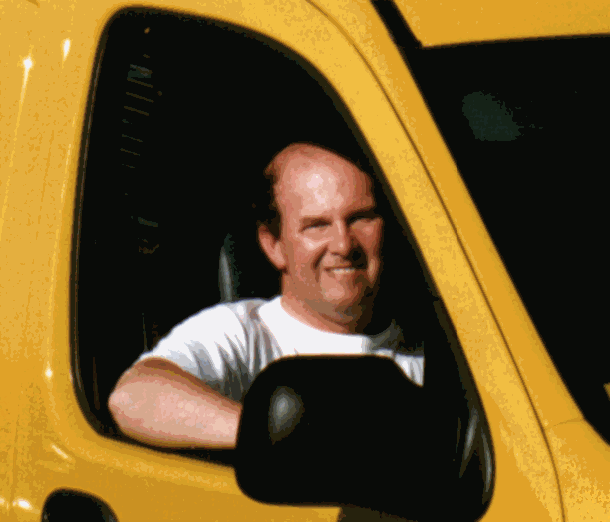 Gerard relaxing in his Renault Kangoo