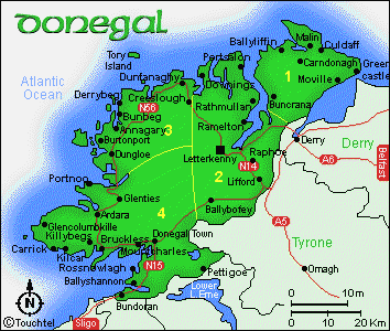 Map Of Donegal And Derry Map Of Donegal With Arrow Showing Location Of Our Brinalack Holiday Home In  Relation To Derrybeg Etc