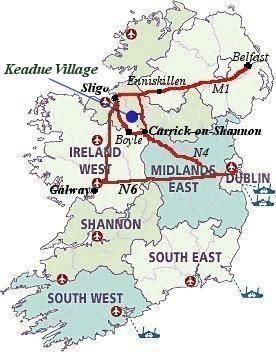 Map of Ireland showing Ferry & Air Ports.