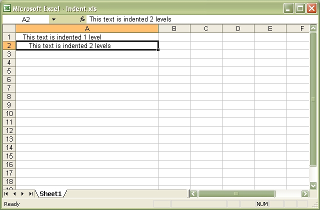 indent format in excel