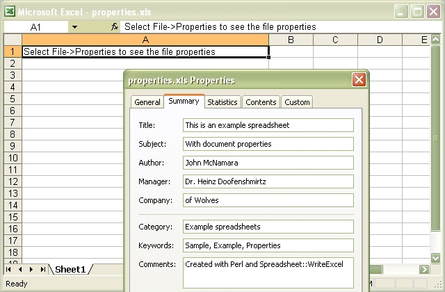 Output from properties.pl