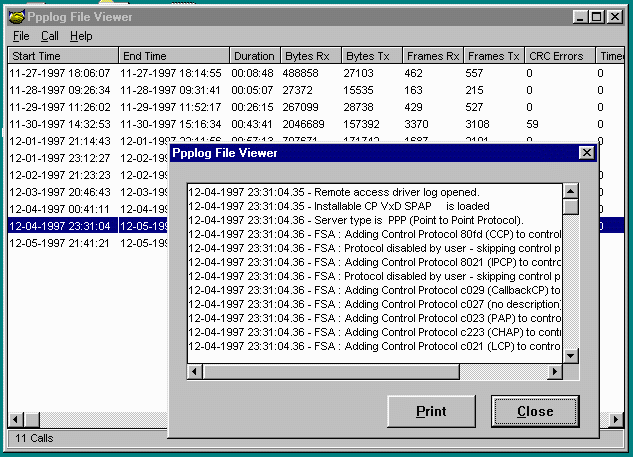 screen capture of the Ppplog File Viewer in use - 23Kbytes