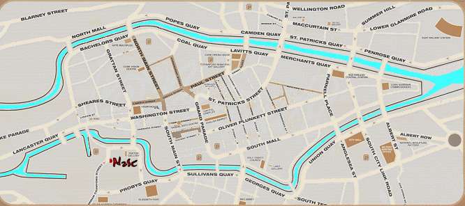 Map of Cork City with Nasc's location highlighted