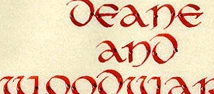 Detail of title in Deane & Woodward calligraphy piece