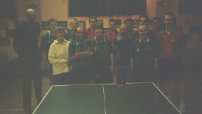 Mr. Les Hunt Galway Table Tennis Committee and Teresa Egan with the Connacht and German players.