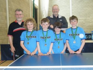 Lisagriffin NS, Coach Owen Kelly and WCTTA Sponsor Ted Bollard (Celtic Table Tennis)