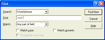 Search dialogue box