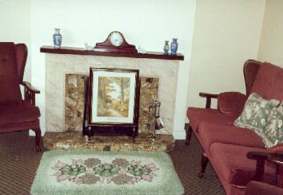 The fireplace inside the house