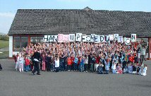 Whole school in front of building