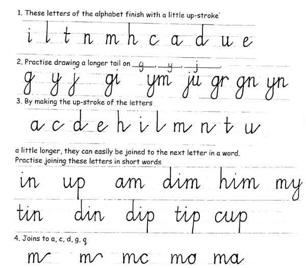 The up-stroke is continued around to where a, c and d begin