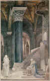 Gandalf and Pippin standing before Denethor painted by Alan Lee