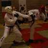 Dave Knowles narrowly misses with a kick to the head.