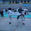 Eliz gets caught by a turning kick.