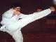 Lorcan does a high turning kick