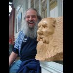 Johnny Collins and a wood carving by James McLoughlin at Cobh Maritime Festival, June 2007